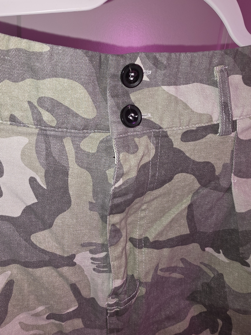 Camo Print High-Waist Button Front Shorts- Green Camo